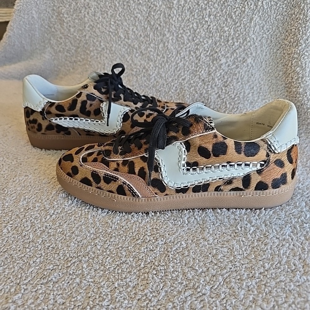 Dolce Vita Notice Stitch Genuine Calf Hair Sneakers Dark Leopard Women's Sz 7.5